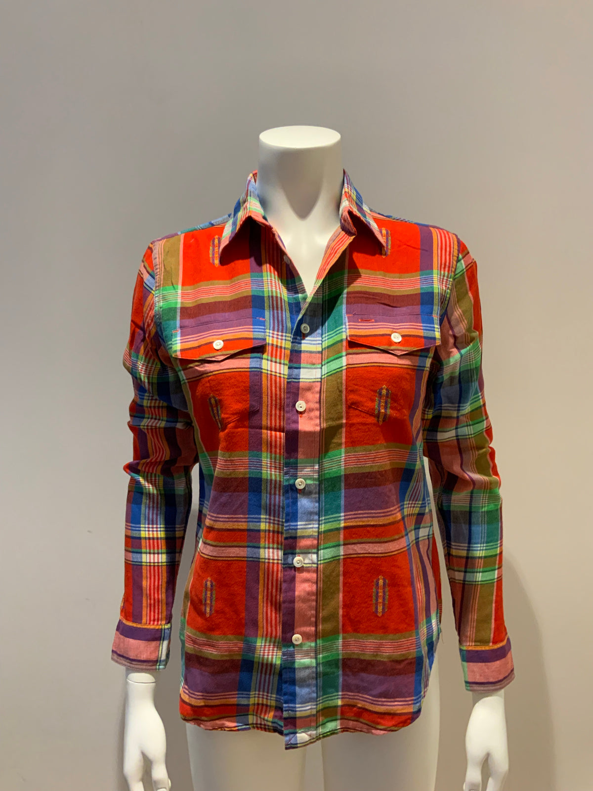 RALPH LAUREN Plaid Cotton Linen Shirt Size US 4 UK 8 S small ladies