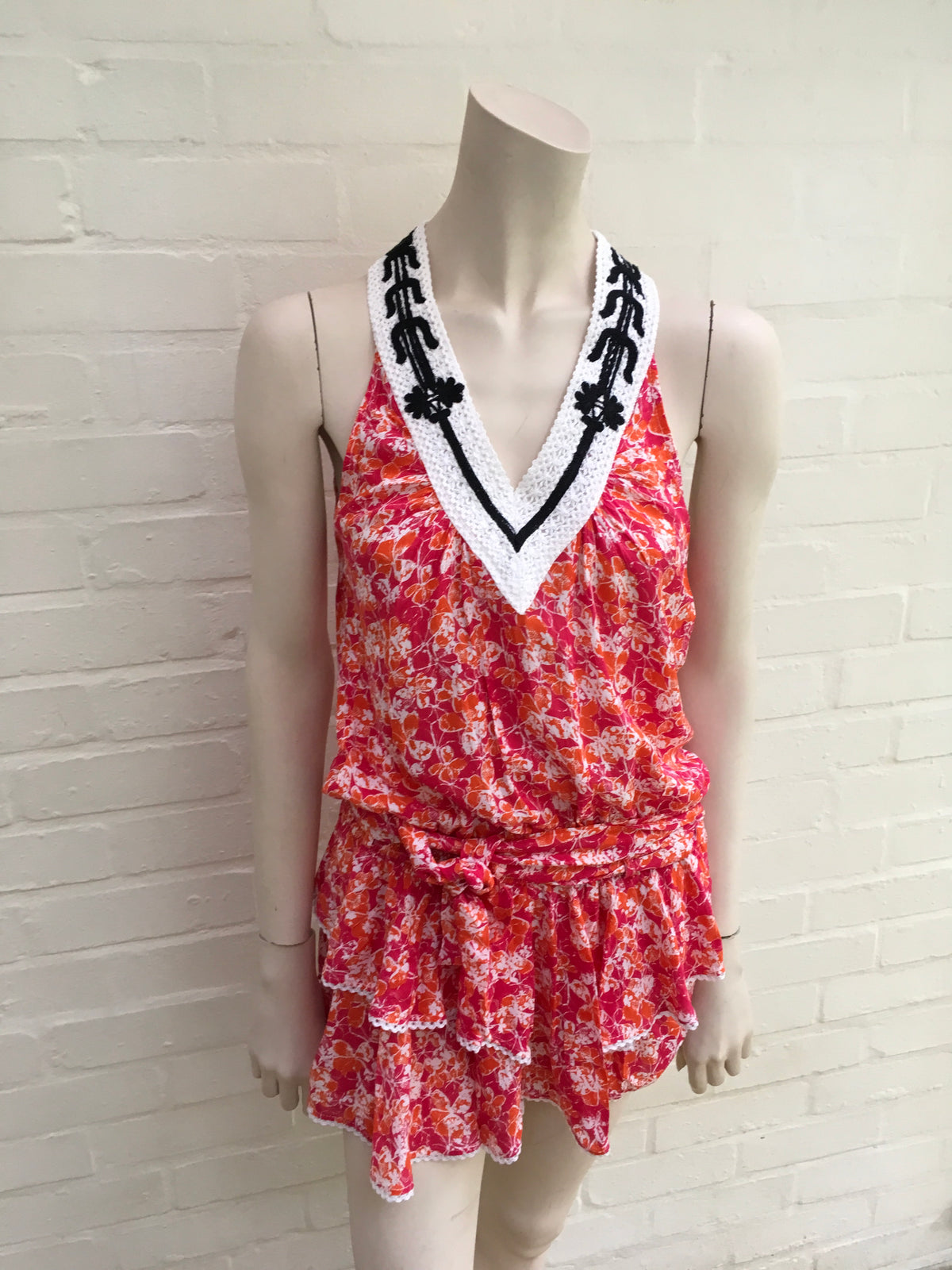 Poupette St. Barth Women's Sleeveless V-Neck Embroidered Neck Dress Ladies