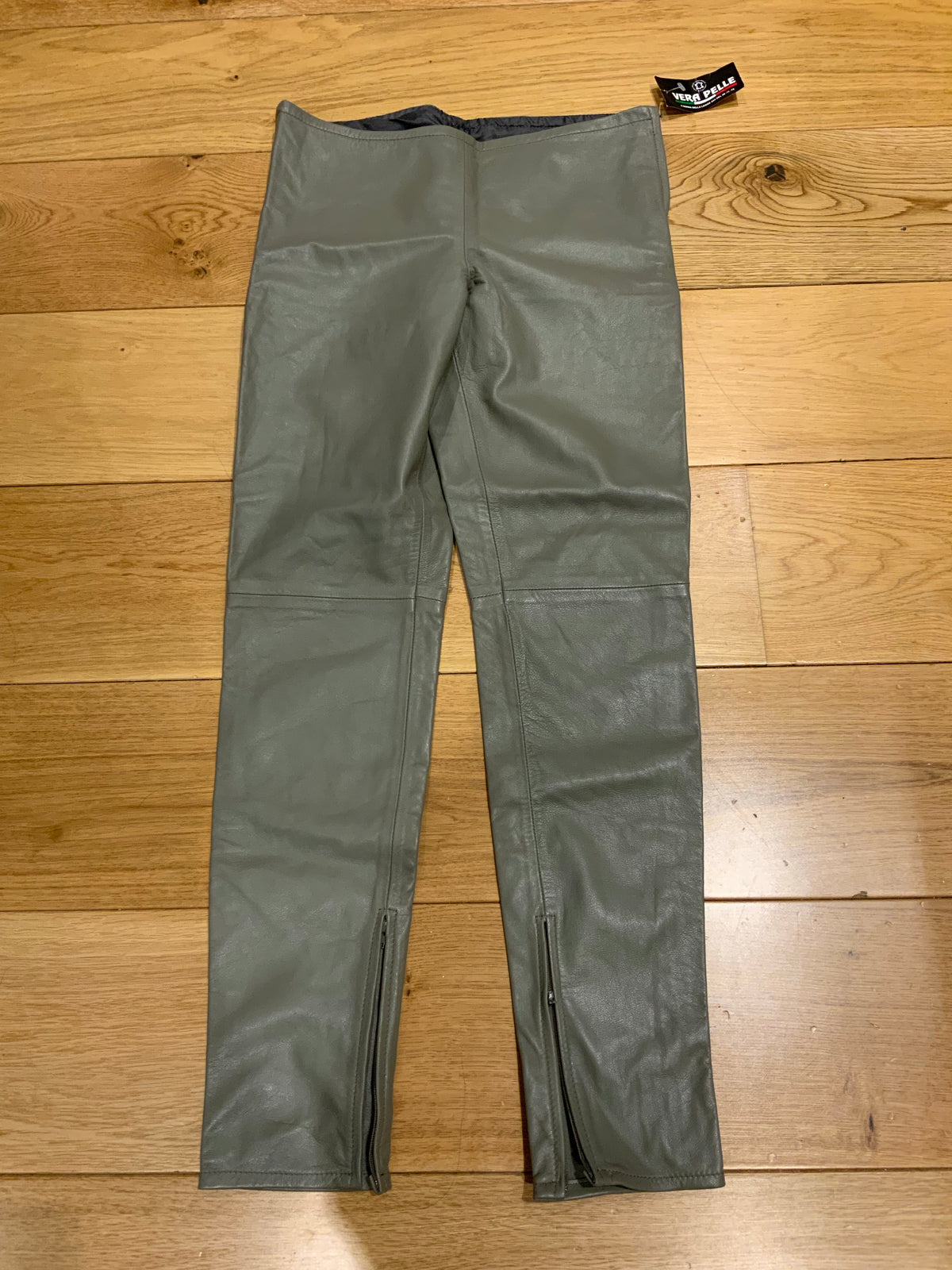 Vera Pelle Taupe Leather Leggings Pants Trousers Size US 8 UK 12 ladies