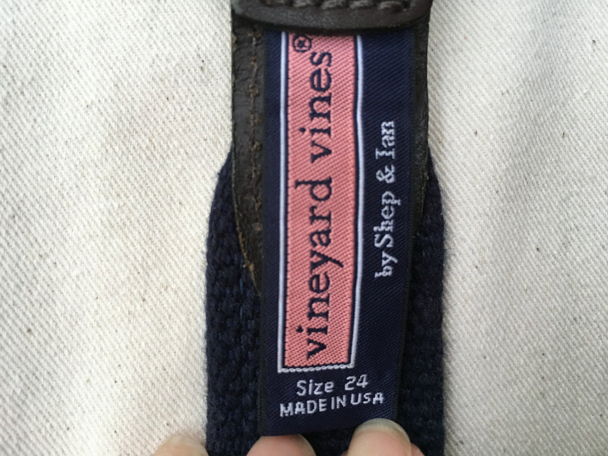 VINEYARD VINES Whale Club Leather & Canvas Belt In Navy Size 24 Boys children