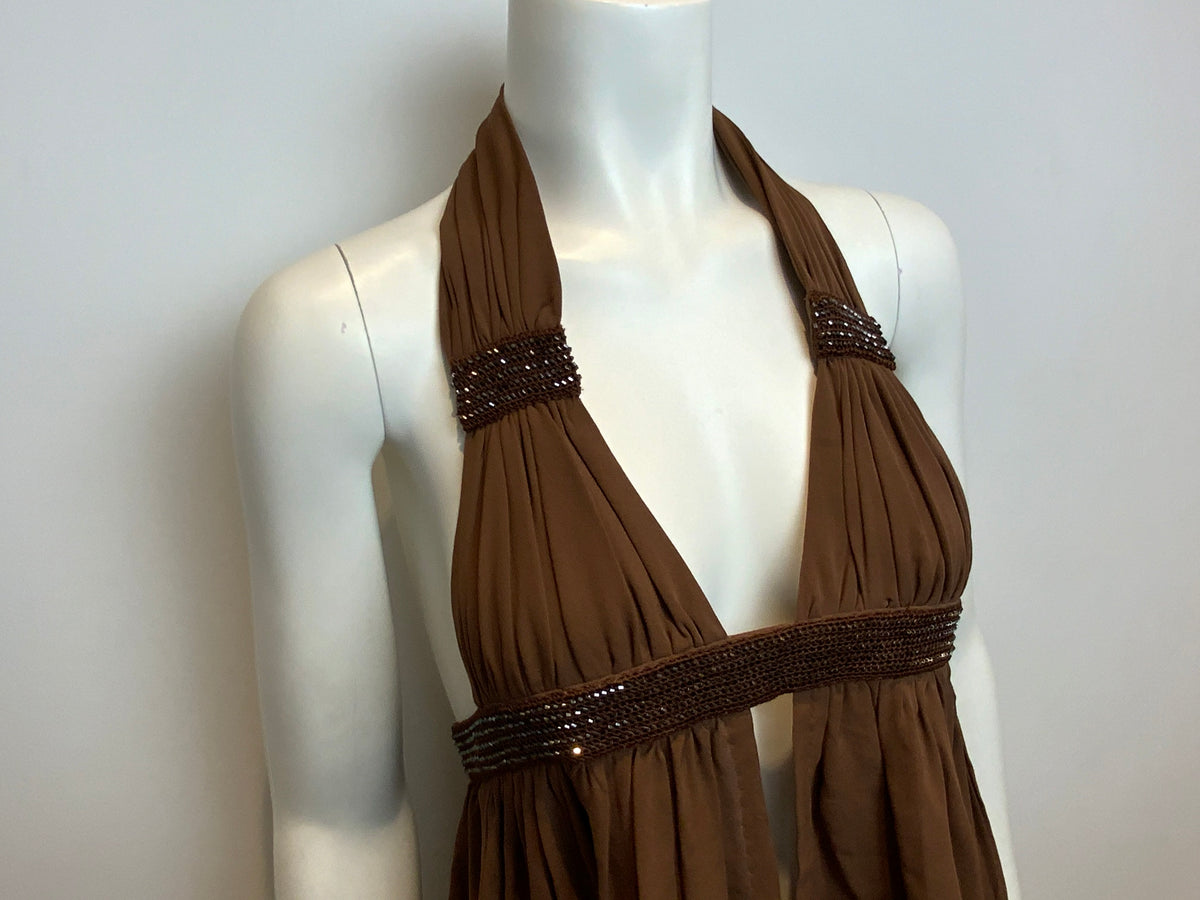 Sass & Bide MOST WANTED Brown Silk Halter Top Sequins EU 38 UK 6 US 2 ladies