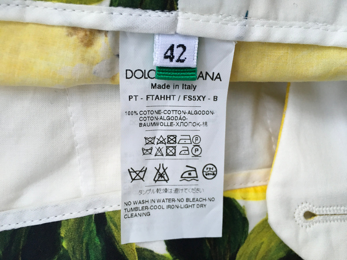 Dolce & Gabbana Lemon Printed Cotton Straight Pants Trousers Ladies