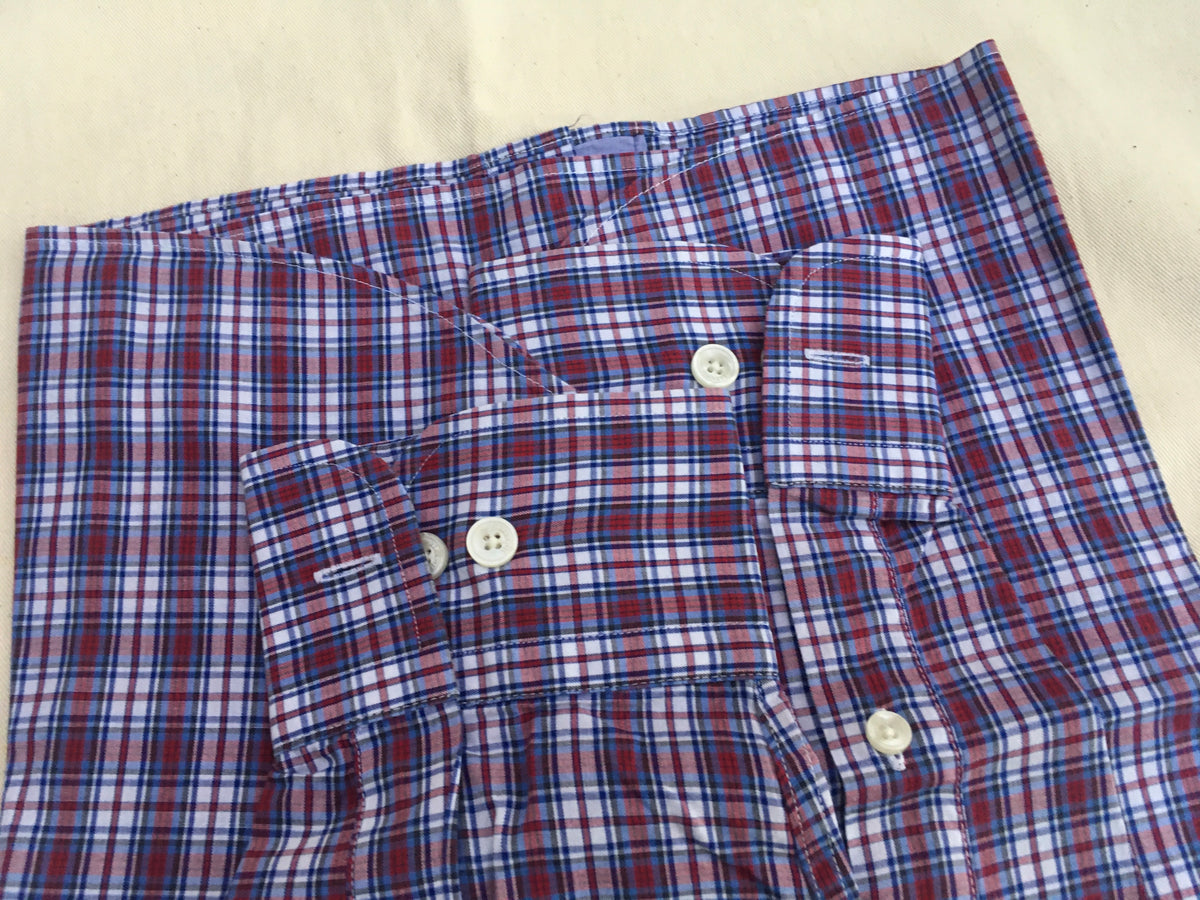 Hackett London Blue & Wine Red Melange Poplin Check Button Down Shirt Size M Men