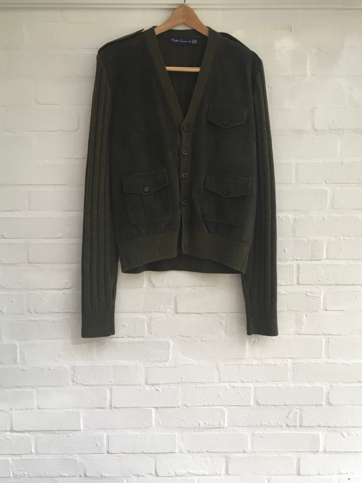 Ralph Lauren Purple Label Luxurious Suede Cashmere Panel Jacket Cardigan L Men