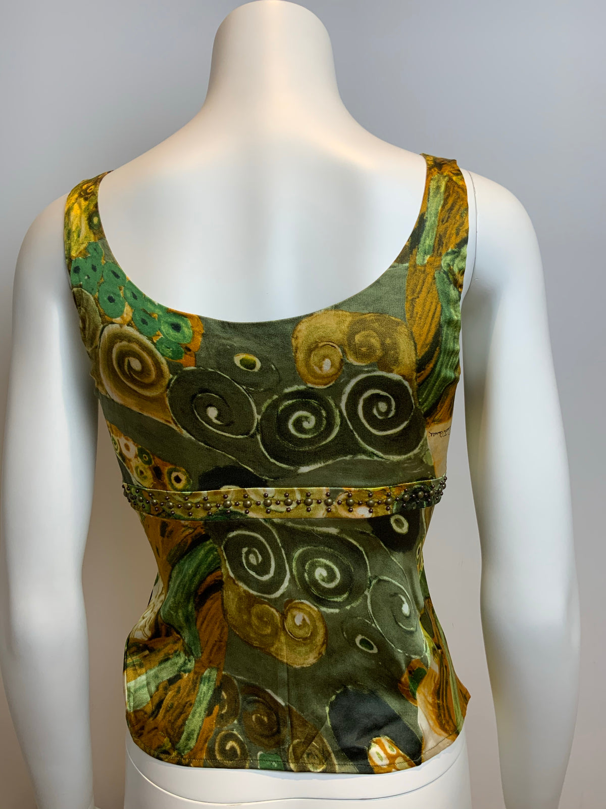 ROBERTO CAVALLI silk abstract printed studded 2005 top Size I 38 UK 6 US 2 XS ladies