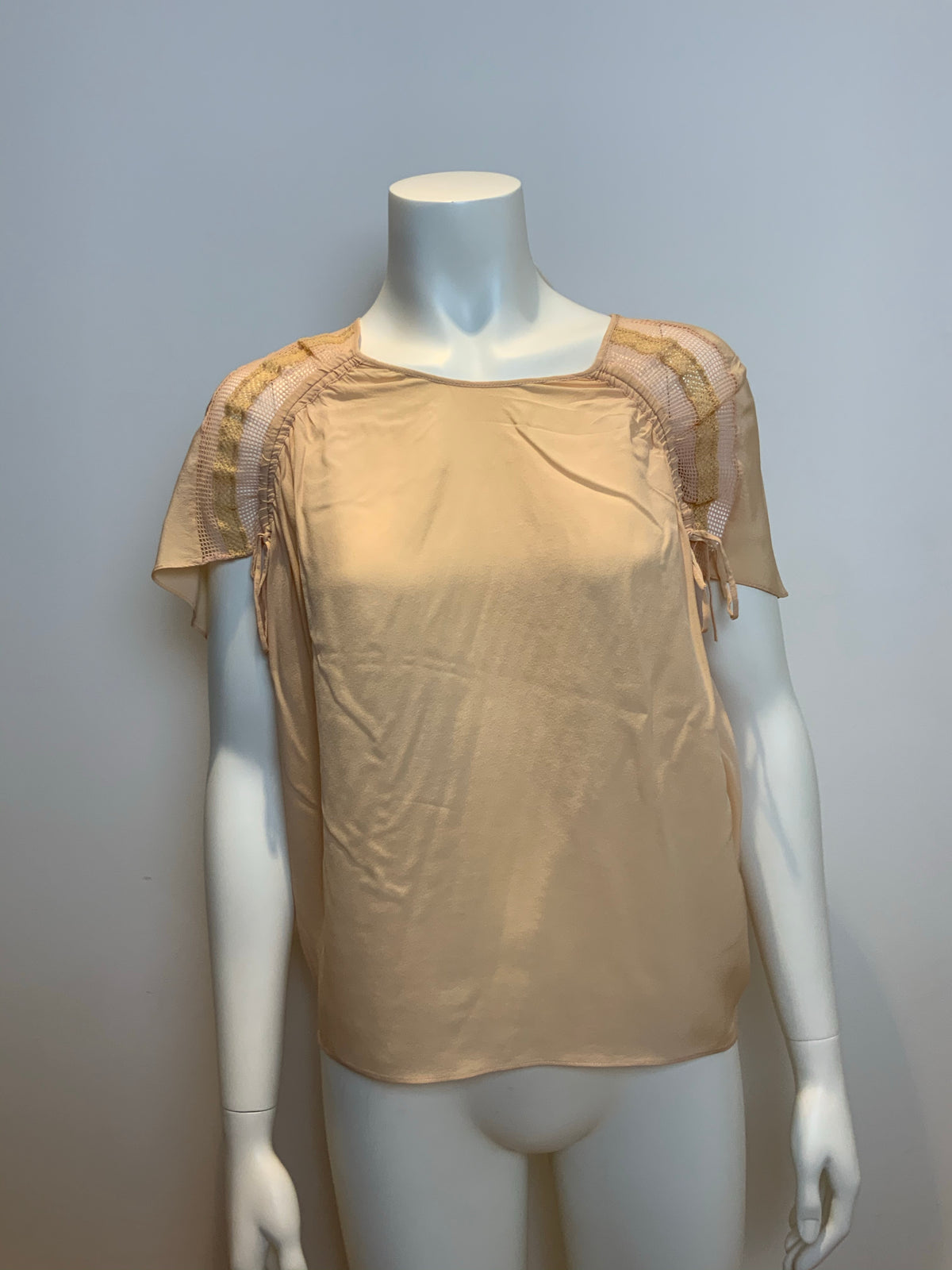 Chloé Chloe Silk Peach Lace Insert Top Blouse Size F 34 US 2 UK 6 XS ladies