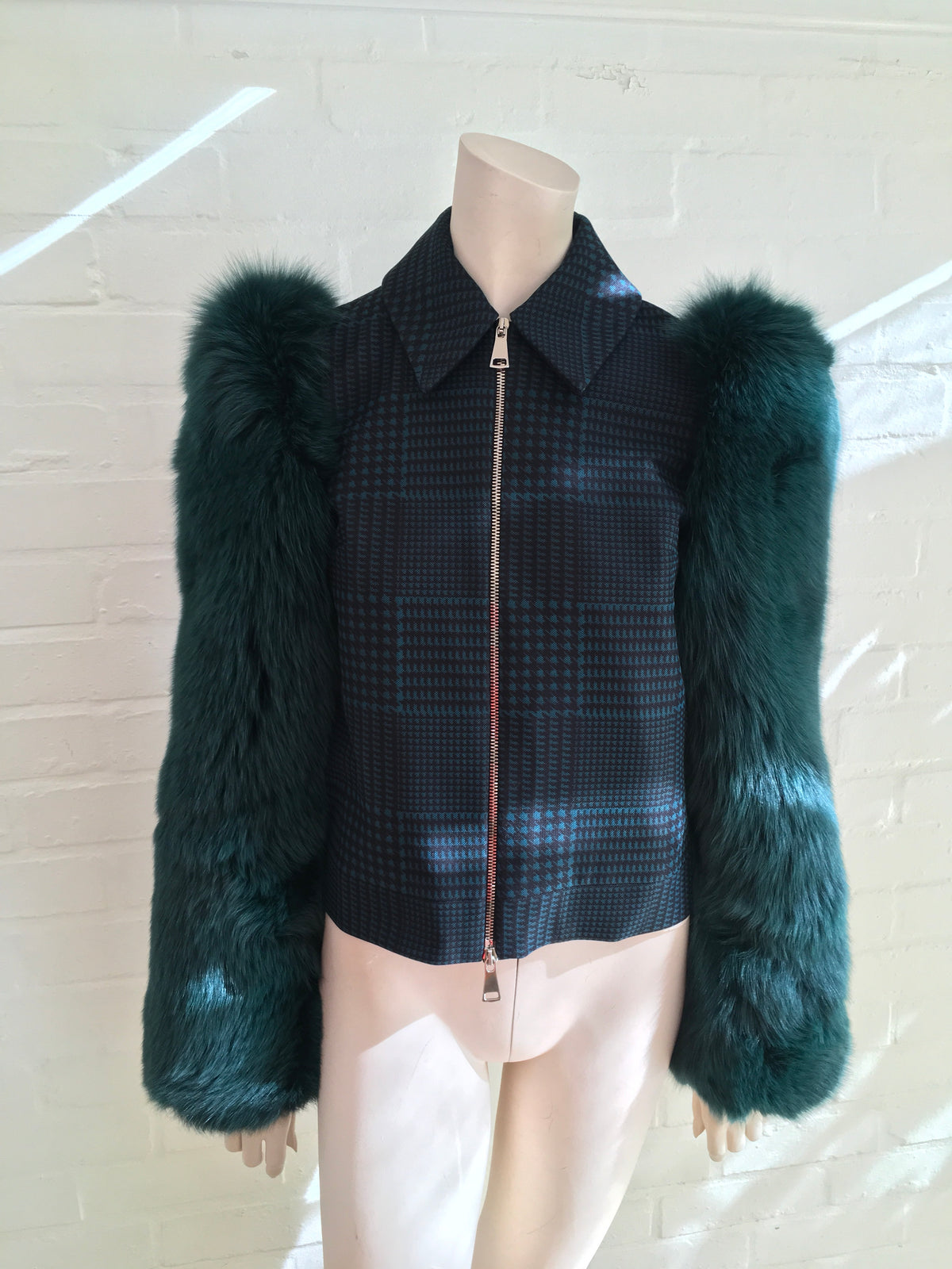 MARY KATRANTZOU Lodger saga fox fur sleeve tulle and wool jacket Ladies
