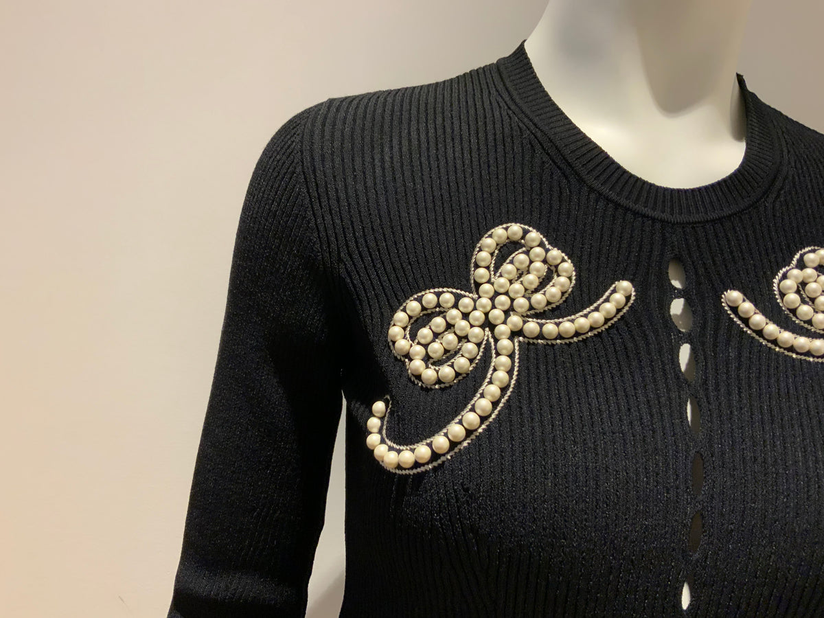 MOST WANTED FENDI Knitwear Black Faux-pearl embellished jumper sweater I 42 UK10 ladies