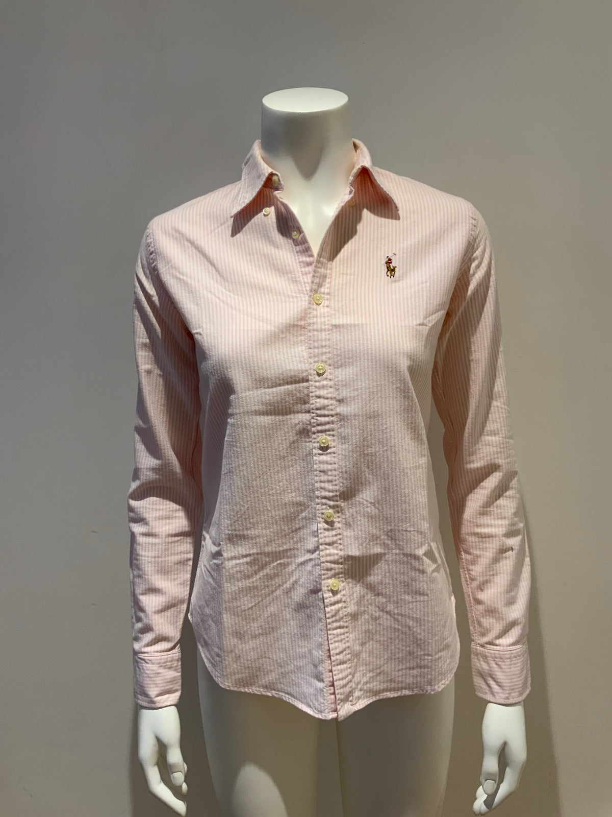RALPH LAUREN Striped Pink Pony Slim Fit Shirt Size US 2 US 6 XS ladies
