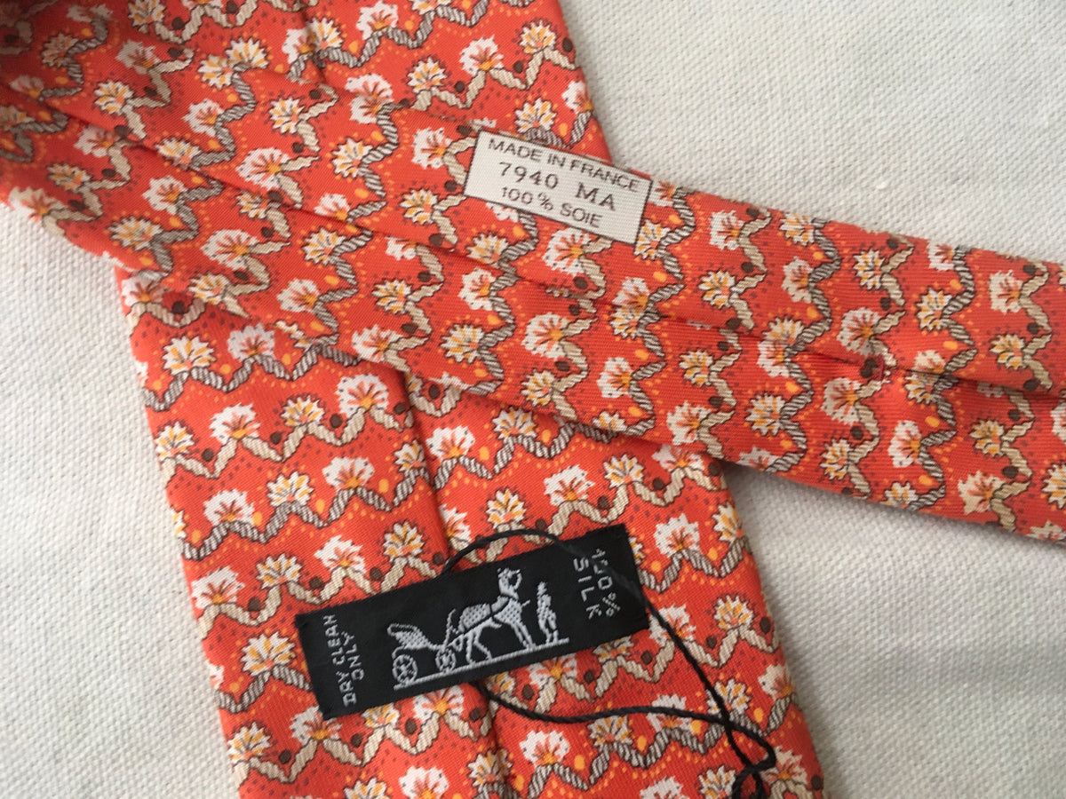 Hermès HERMES Paris Silk Floral Print Tie 7940 MA 100% AUTHENTIC Men