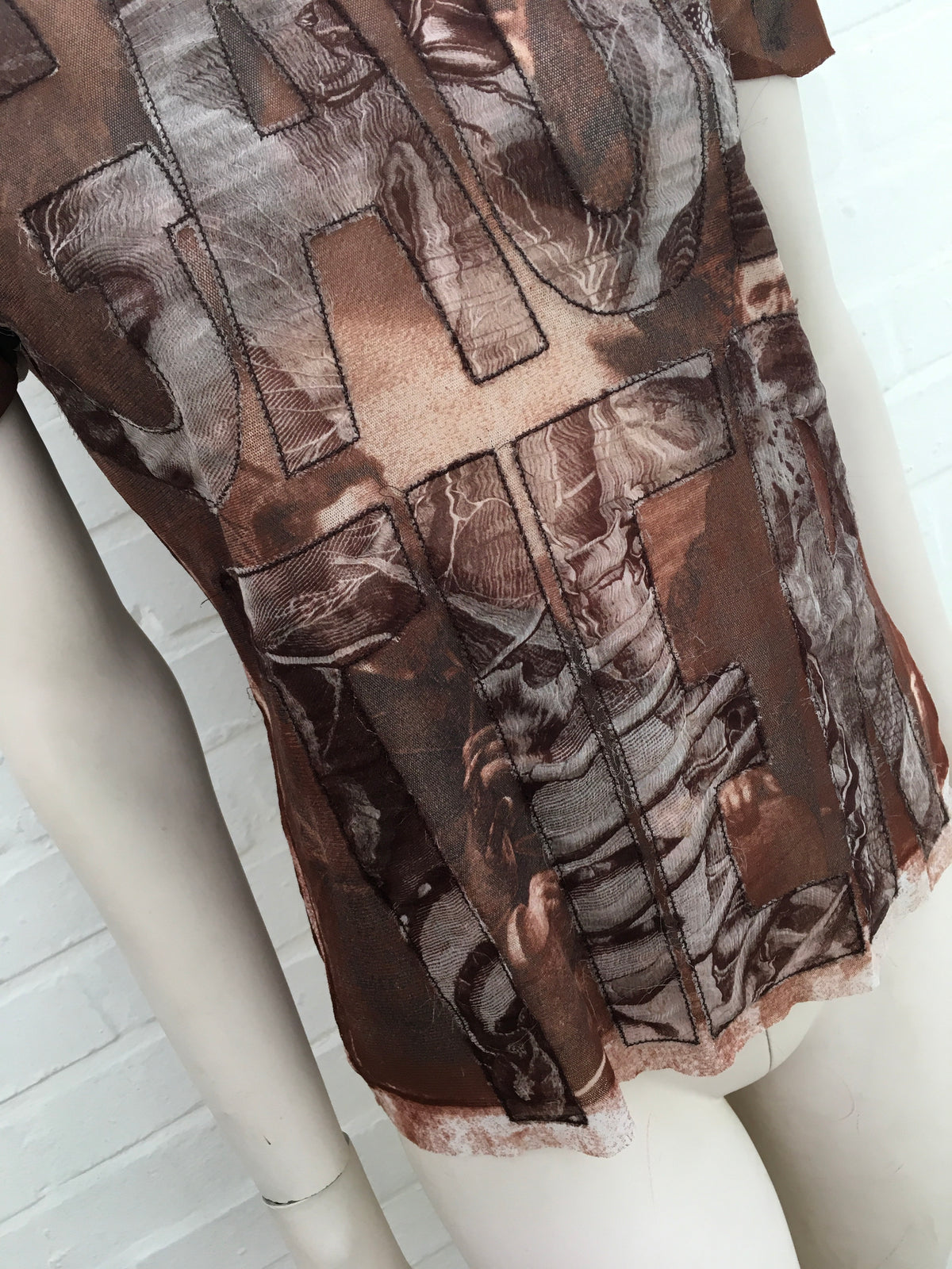 Jean Paul GAULTIER 1990's Face Printed Sheer T shirt Top Size L Large ladies