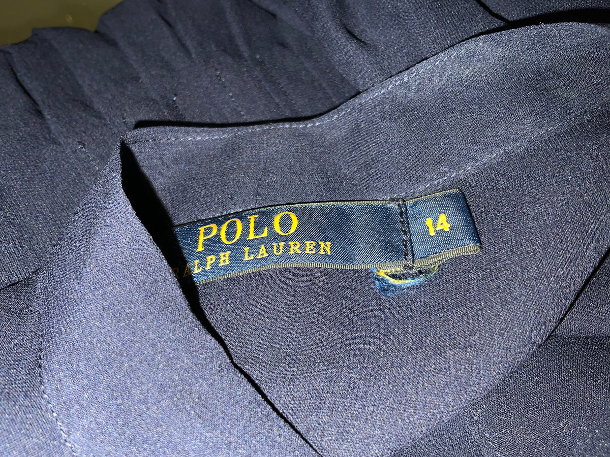 Ralph Lauren Silk Midi Navy Pussy Bow Dress Size US 14 UK 16-18 ladies