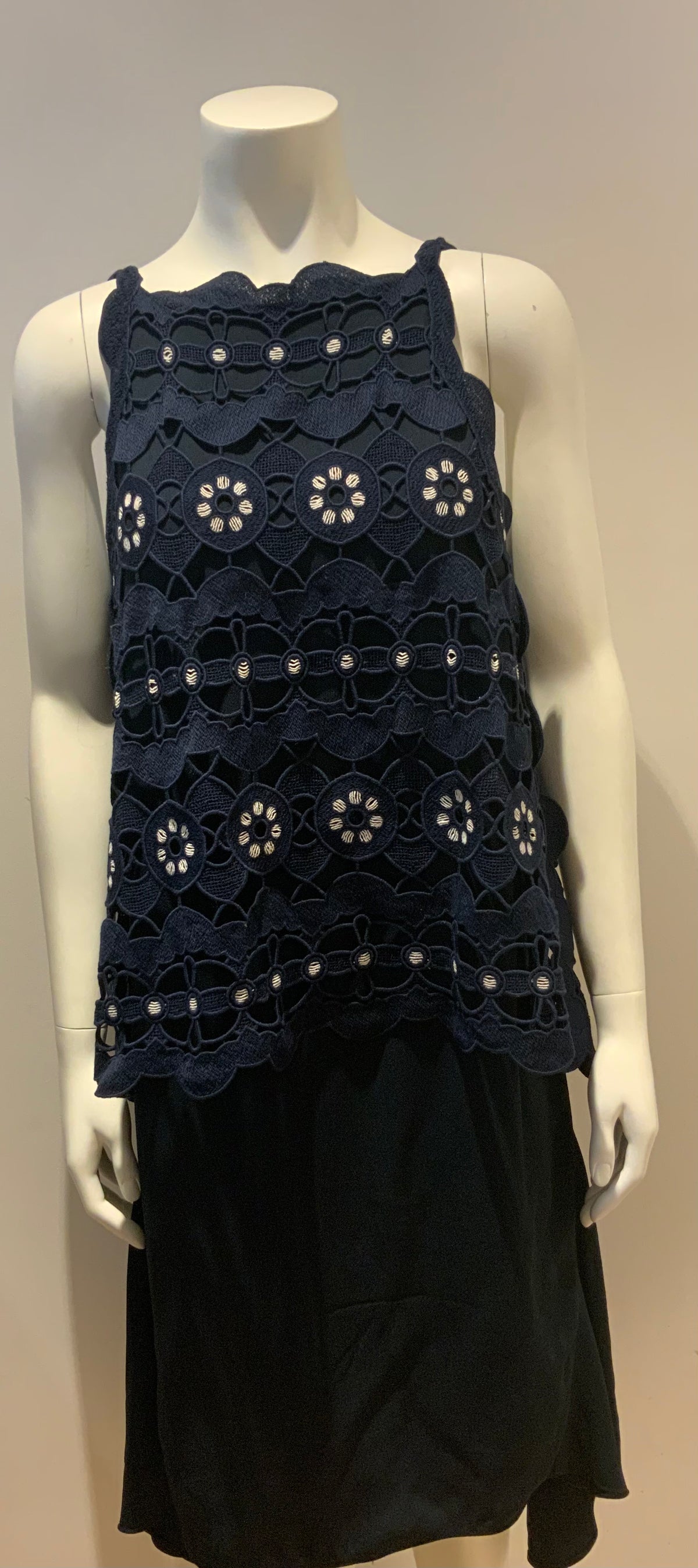CHLOÉ Guipure Lace Navy Overlay DRESS SIZE FR 38 UK 10 US 6 ladies