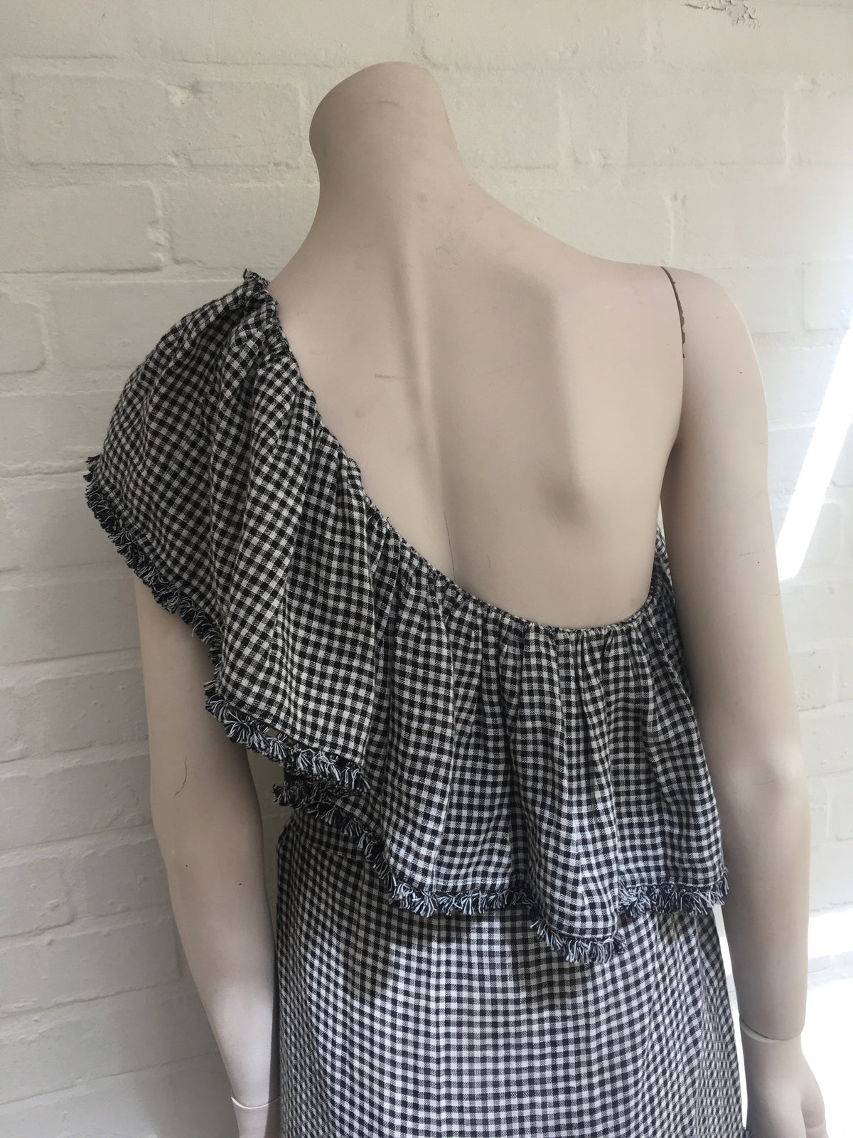 ZIMMERMANN MOST WANTED PARADISO GINGHAM LINEN ONE SHOULDER MINI DRESS Size 1 ladies