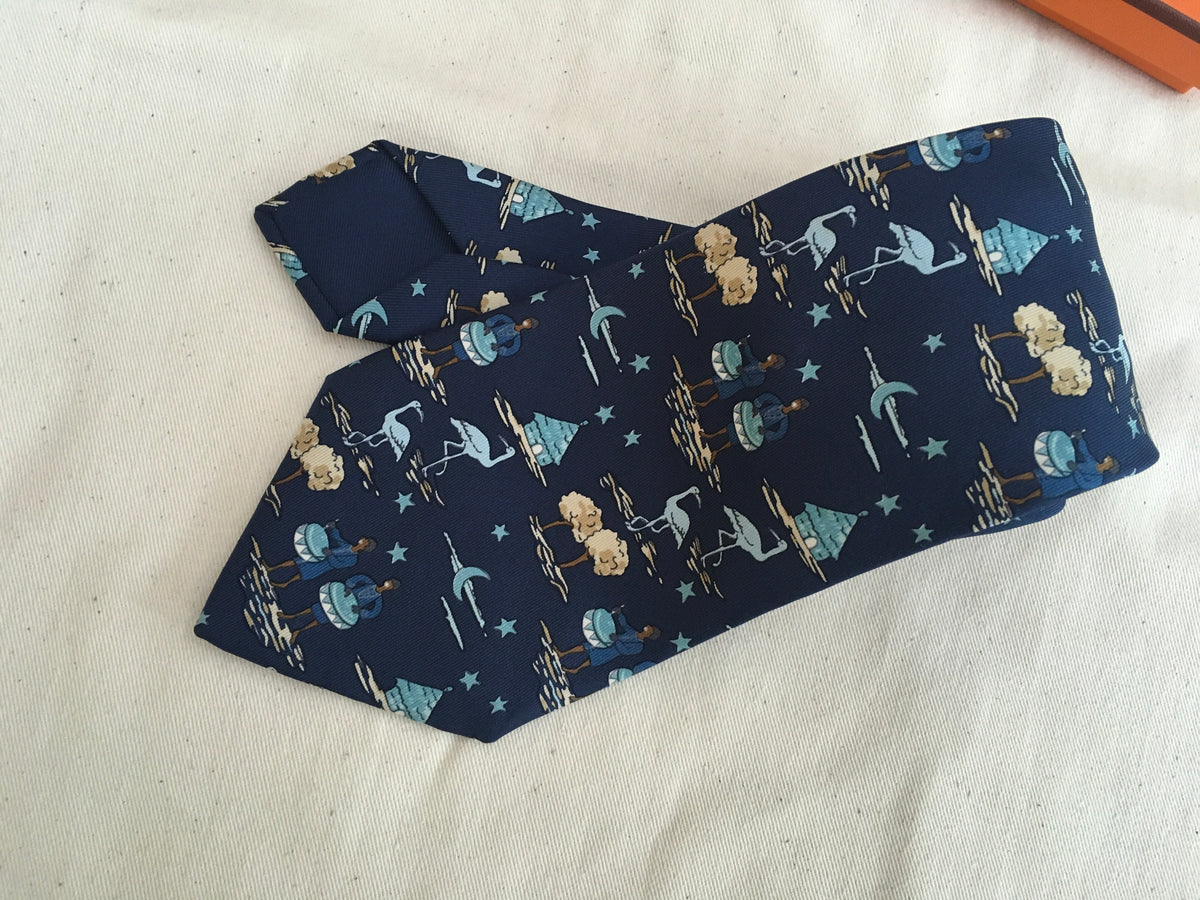Hermès HERMES Paris Silk Blue Print Tie 7553 SA 100% AUTHENTIC Men