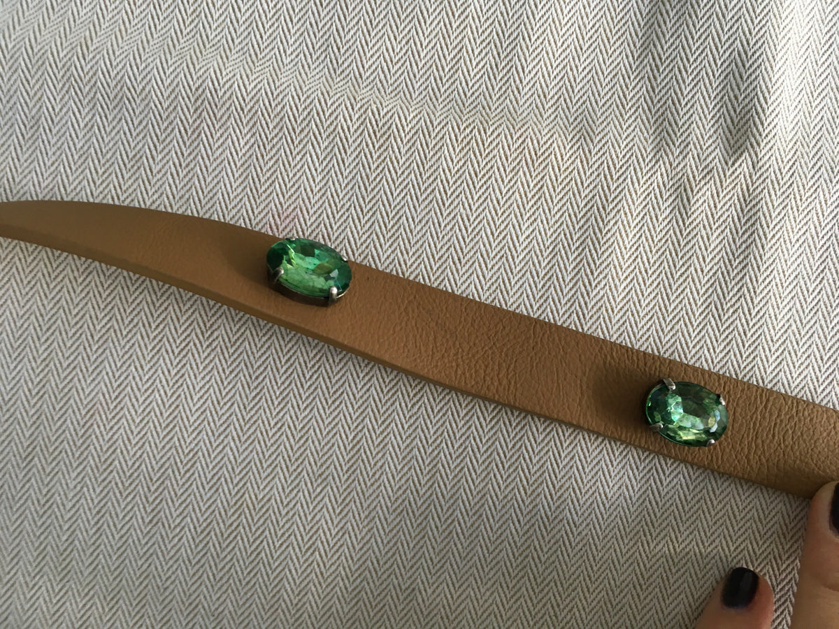 ALESSANDRA RICH Brown Jewel Leather Thin Skinny Belt Ladies