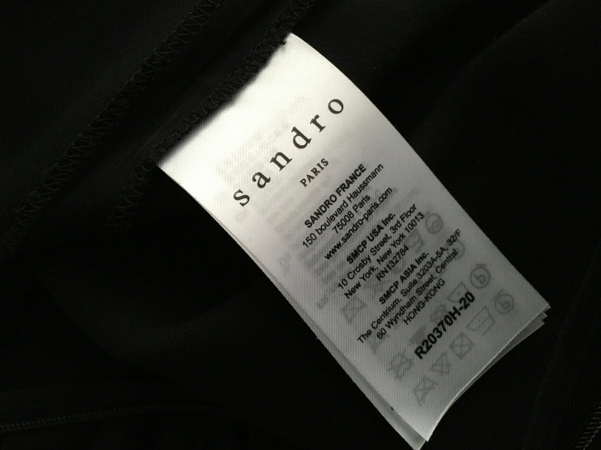 SANDRO Paris 2020 Black Contrast waist-tie satin dress Size M Medium ladies