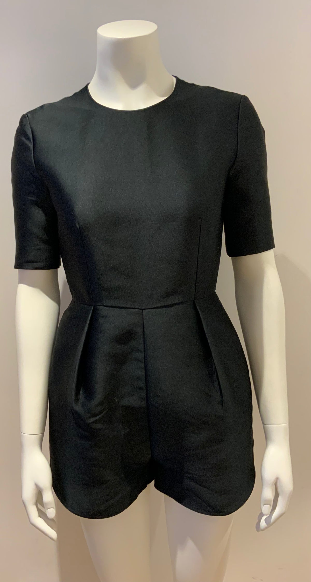 Stella McCartney Pleated Duchesse-satin Playsuit Romper In Black I 36 UK 4 US 0