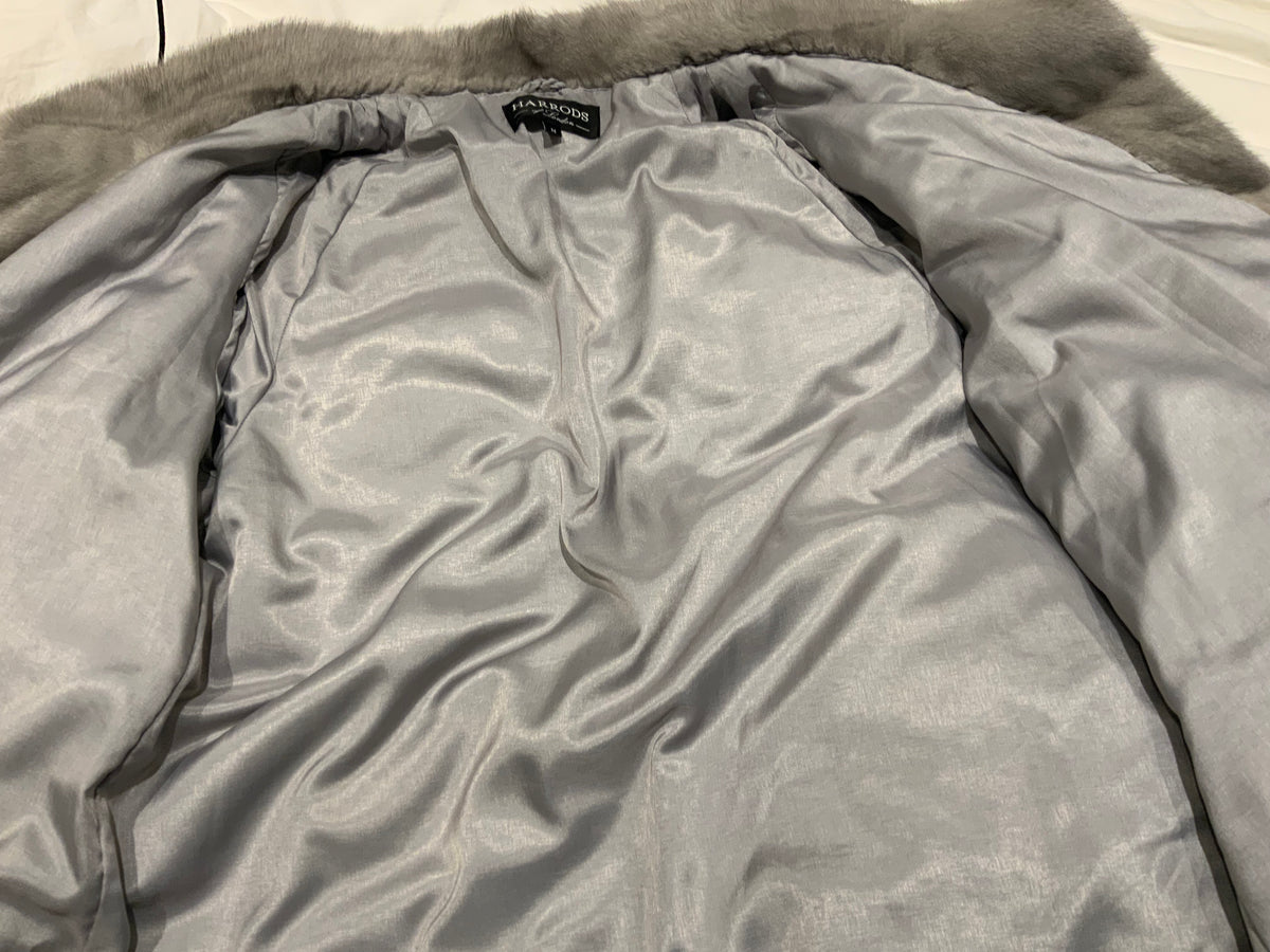HARRODS OF LONDON SILVER GREY MINK JACKET FUR COAT Size M MEDIUM ladies