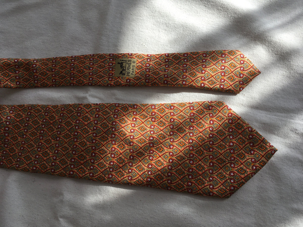 Hermès HERMES Paris Silk Yellow Print Tie 7586 SA 100% AUTHENTIC Men