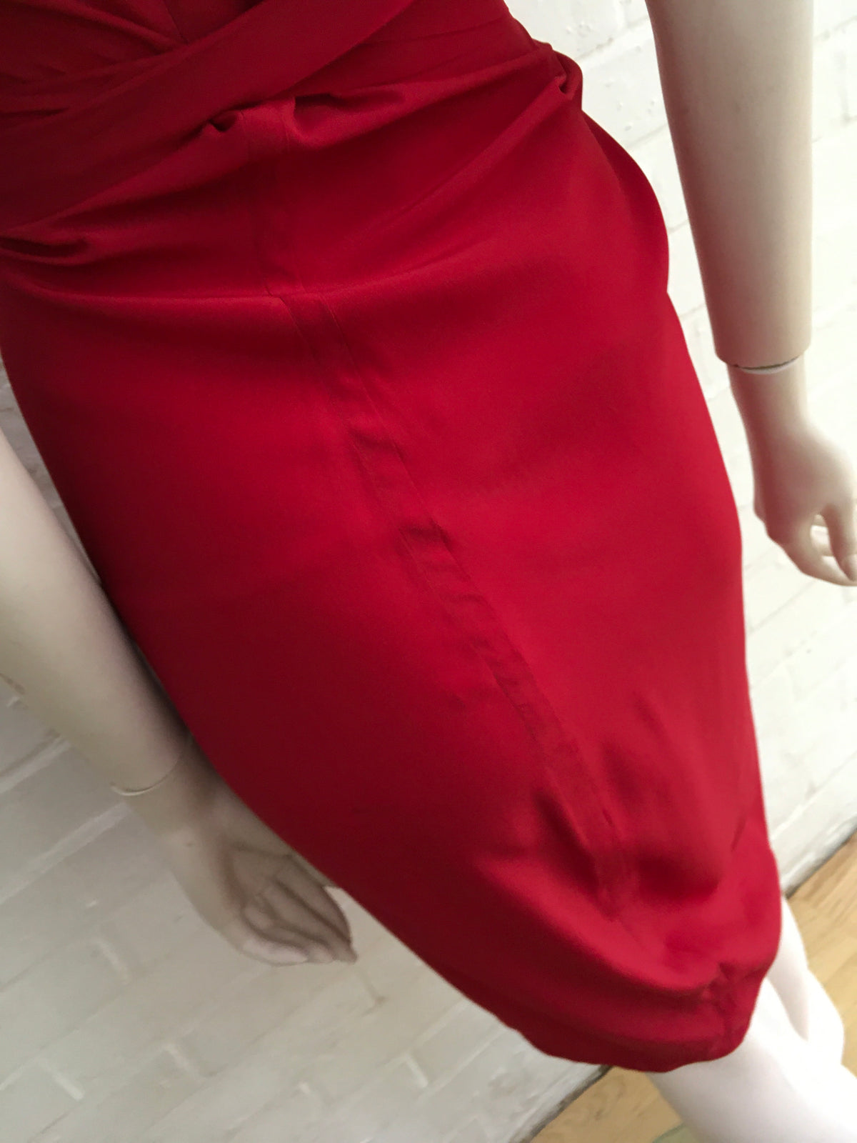 Rick Owens Crepe de chine Red wrap midi dress Size S Small ladies