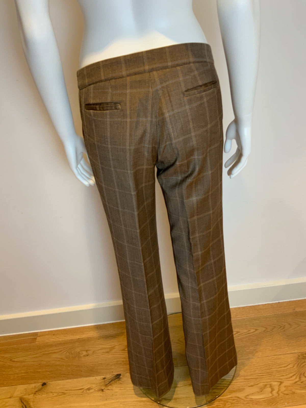 KRISTINA TI Wool Checked Brown Pants Trousers Size US 8 UK 12 I 44 ladies