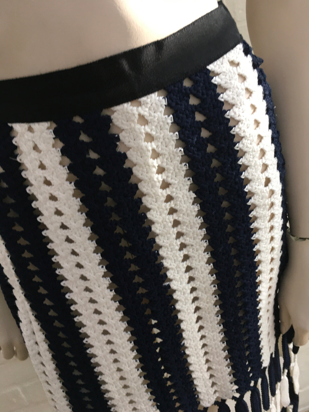 Self Portrait Striped Crochet Midi Skirt Size UK 8 US 4 Ladies