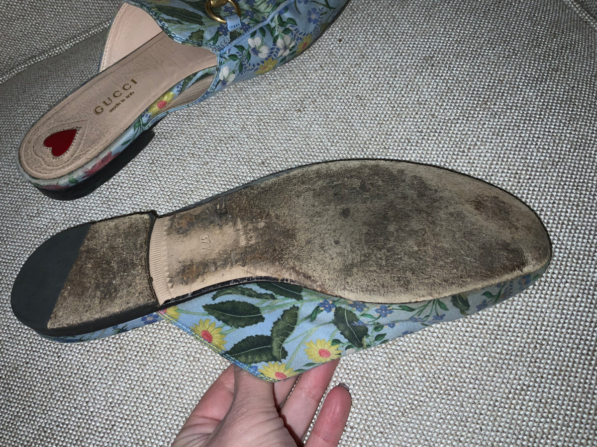 GUCCI Princetown Flora Print Mules Flats Size 37.5 UK 4.5 US 7.5 ladies