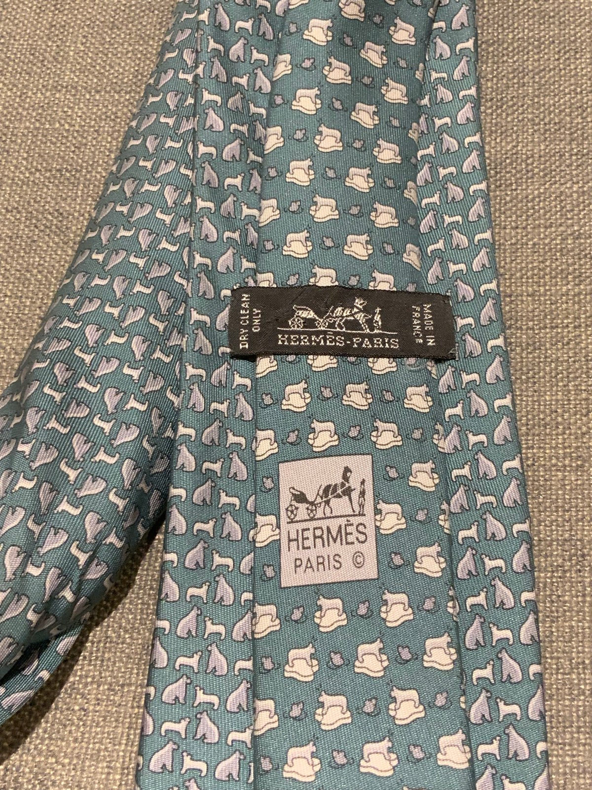 Hermès HERMES Paris Silk Blue Print Tie 625779 HA Polar Bear 100% AUTHENTIC Men