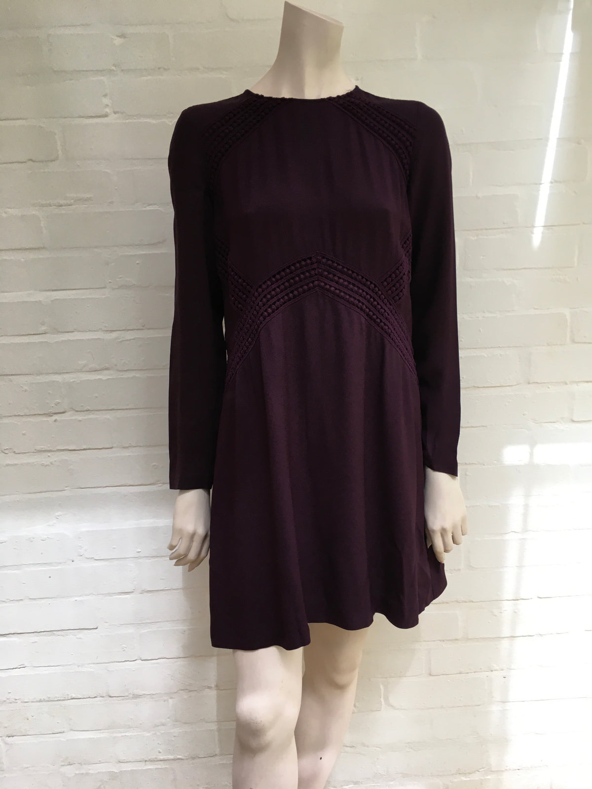 Womens Plum Lace Insert Mini Dress Size UK 12 US 8 ladies