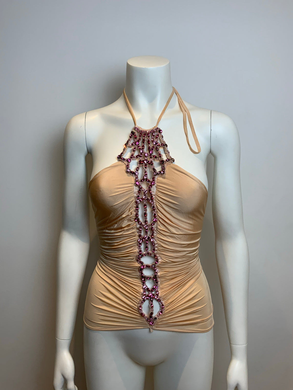 ROBERTO CAVALLI Pink Embellished Crystals top Size XS ladies