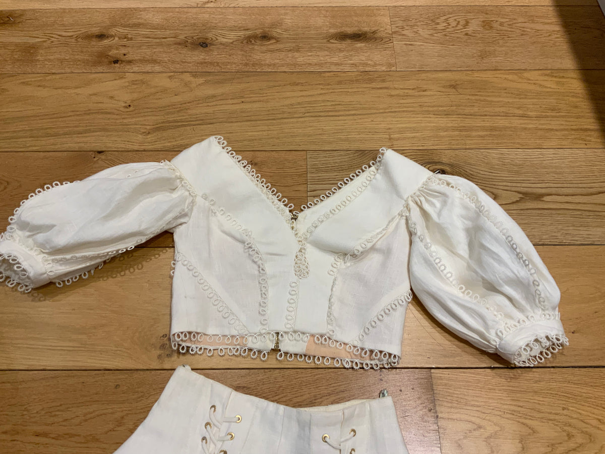 ZIMMERMANN Line Painted Heart Tear Bodice & Shorts SET SUIT SIZE 0 XXS ladies