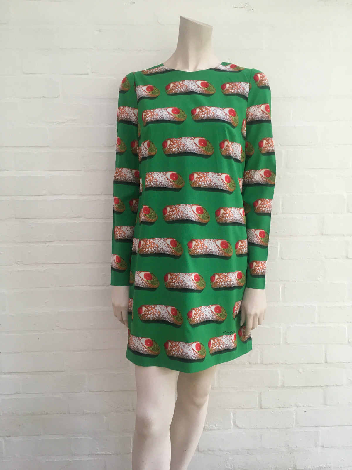 Dolce & Gabbana Green Cannoli Siciliani Shift Silk Dress Size I 42 ladies