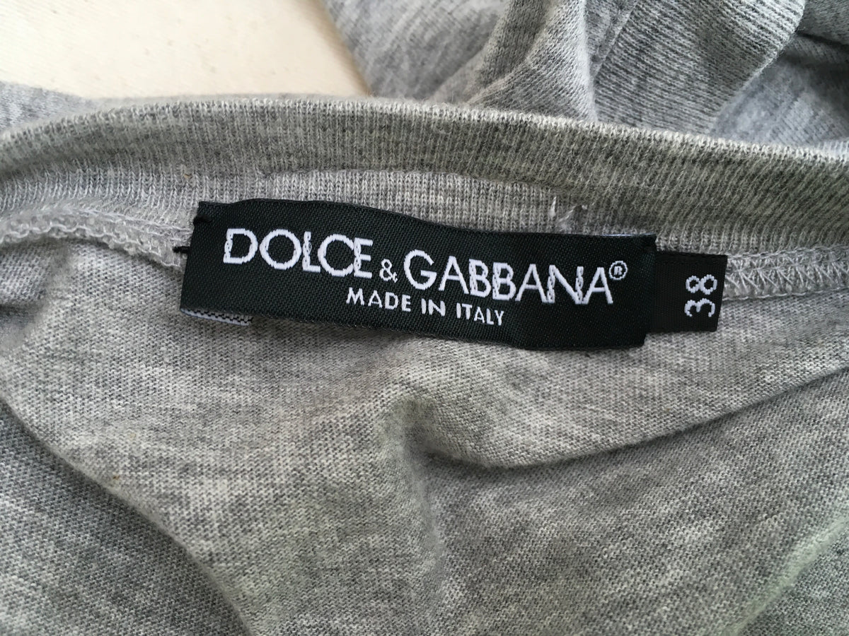 Dolce & Gabbana D&G T-shirt Grey Cotton Jeweled Embellished Top Ladies