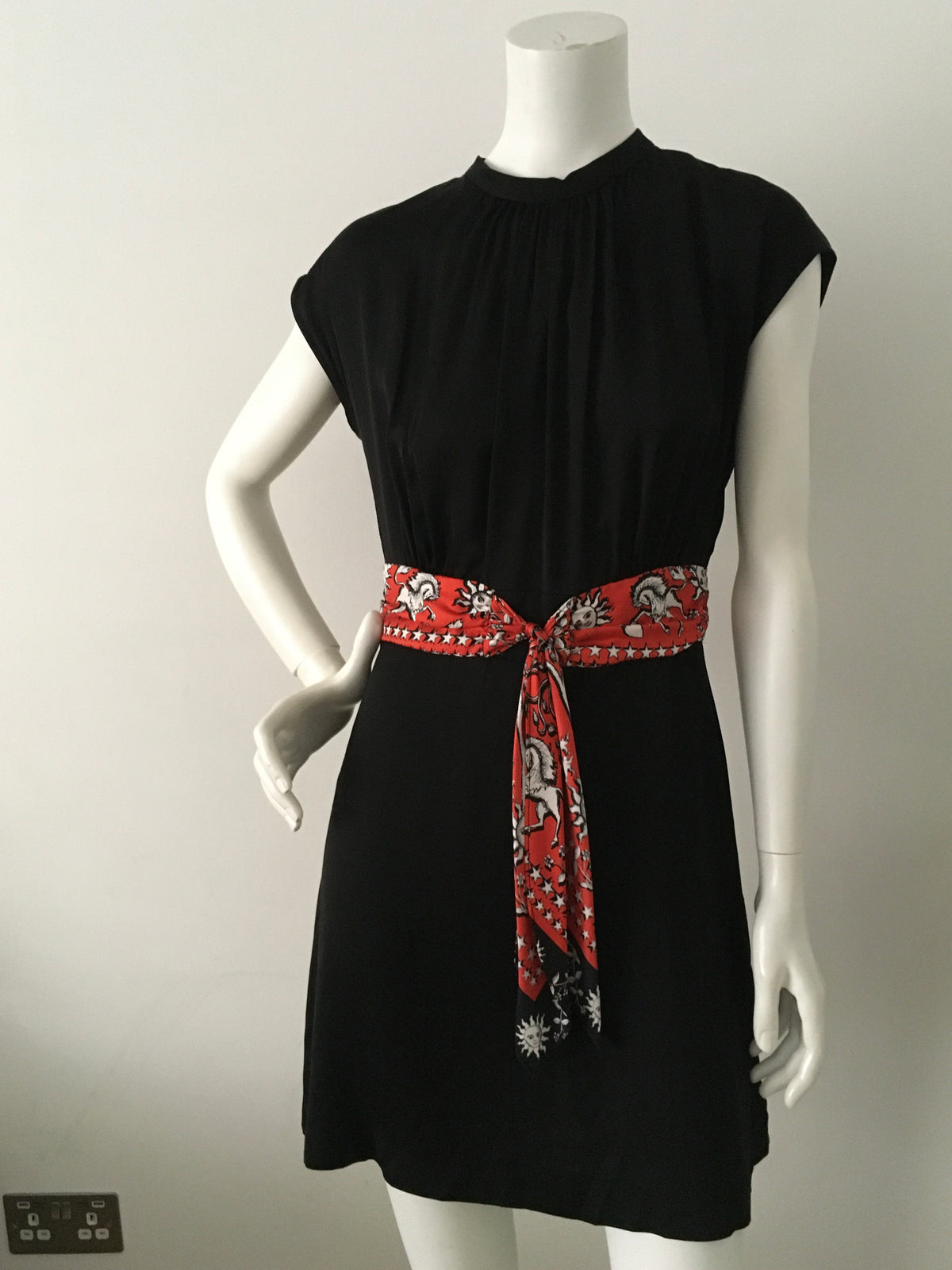 SANDRO Paris 2020 Black Contrast waist-tie satin dress Size M Medium ladies