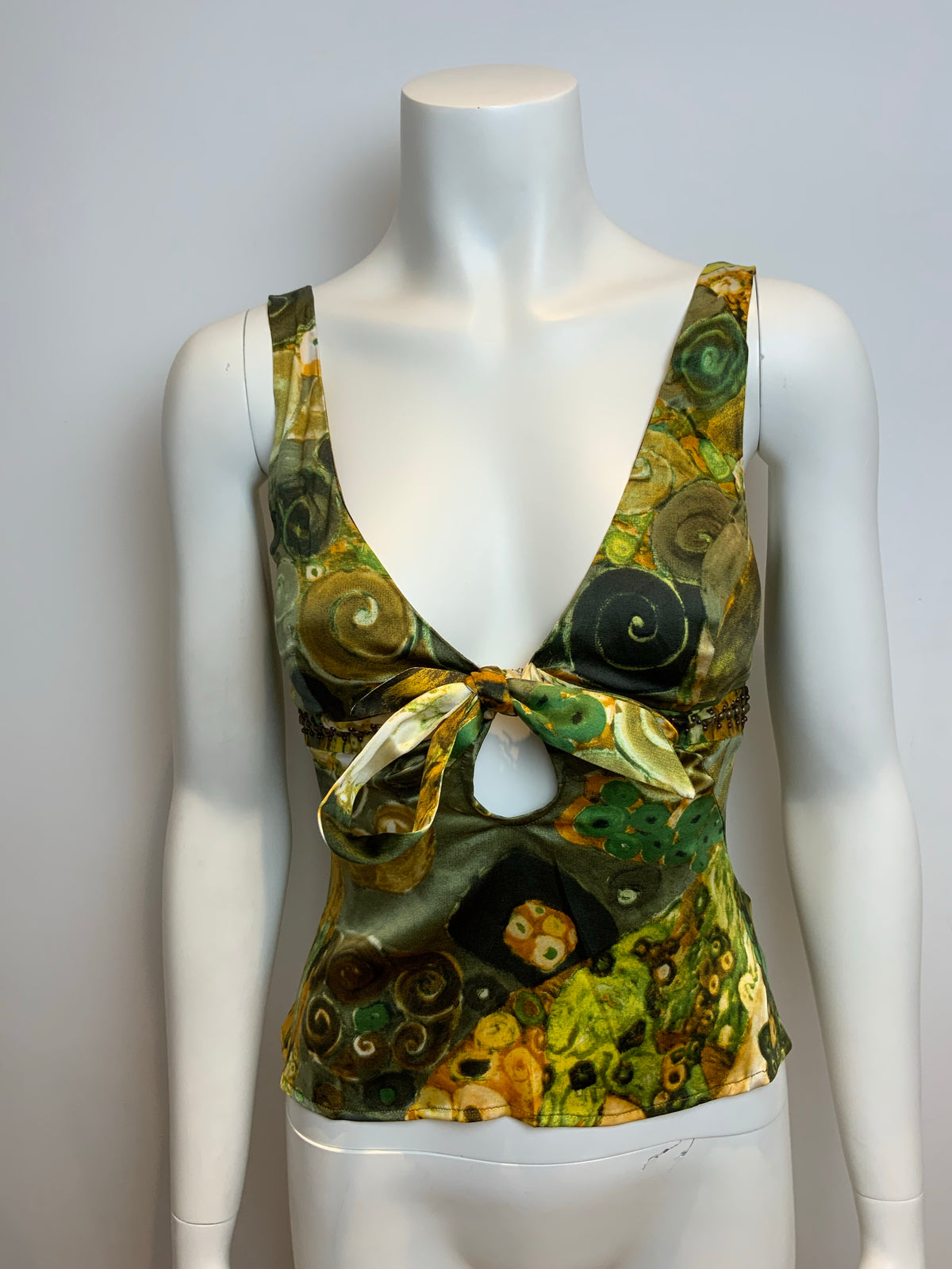 ROBERTO CAVALLI silk abstract printed studded 2005 top Size I 38 UK 6 US 2 XS ladies