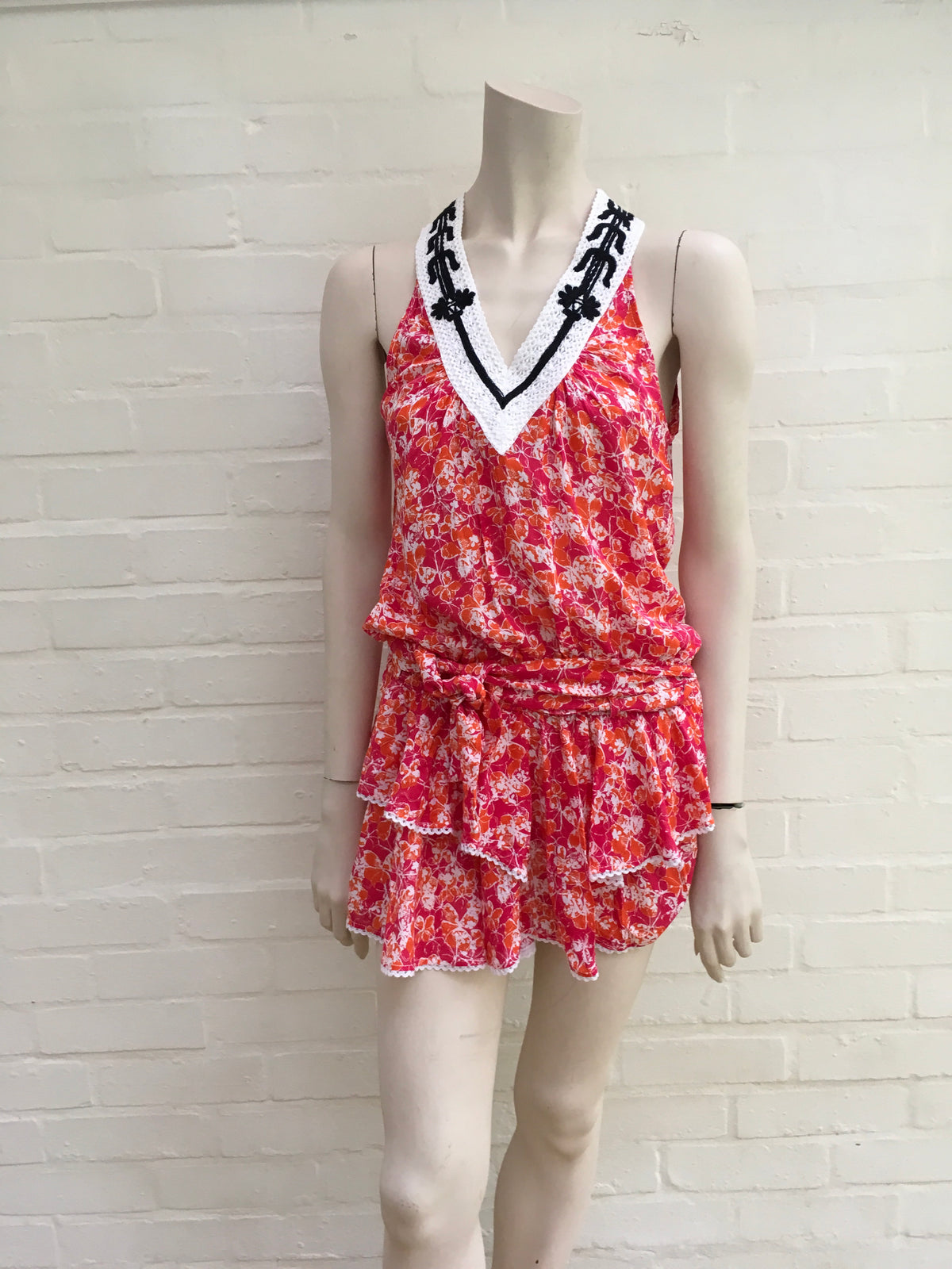Poupette St. Barth Women's Sleeveless V-Neck Embroidered Neck Dress Ladies