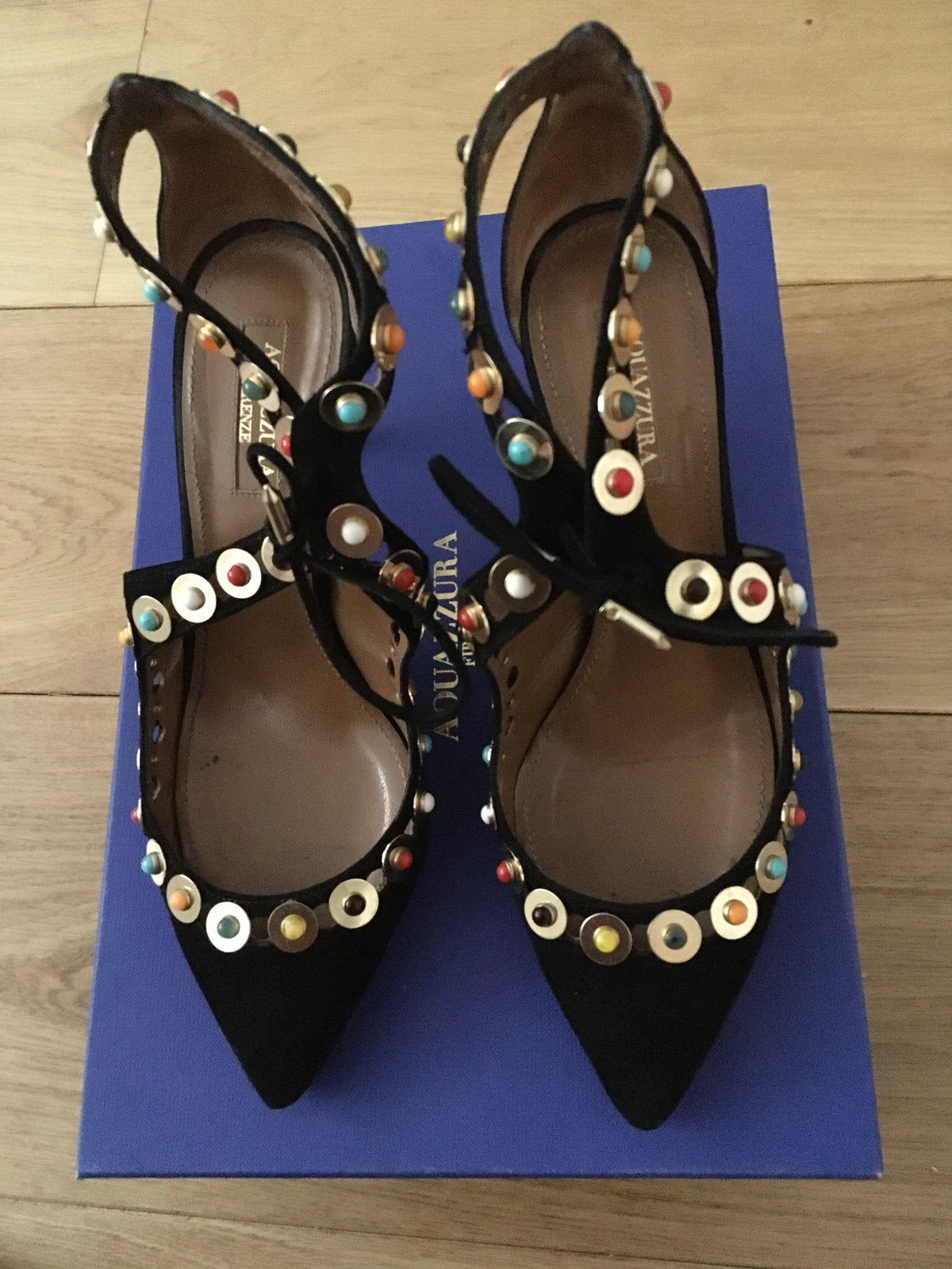 Aquazzura Byzantine Studded Suede Pump, Black Size 36 US 6 UK 3 ladies