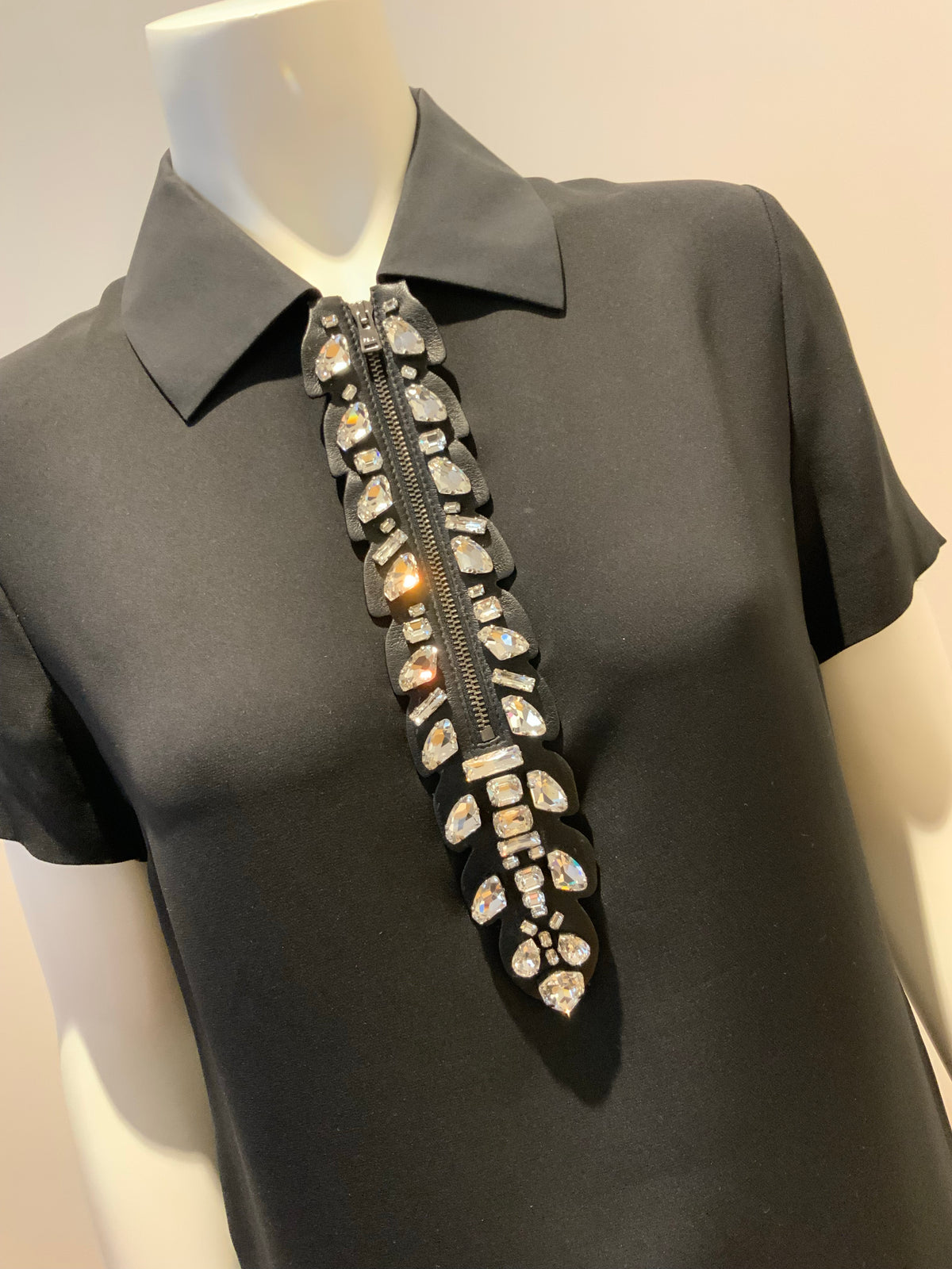 Fendi leather & crystal embellished zip-up shift dress I 40 UK 8 US 4 S SMALL ladies