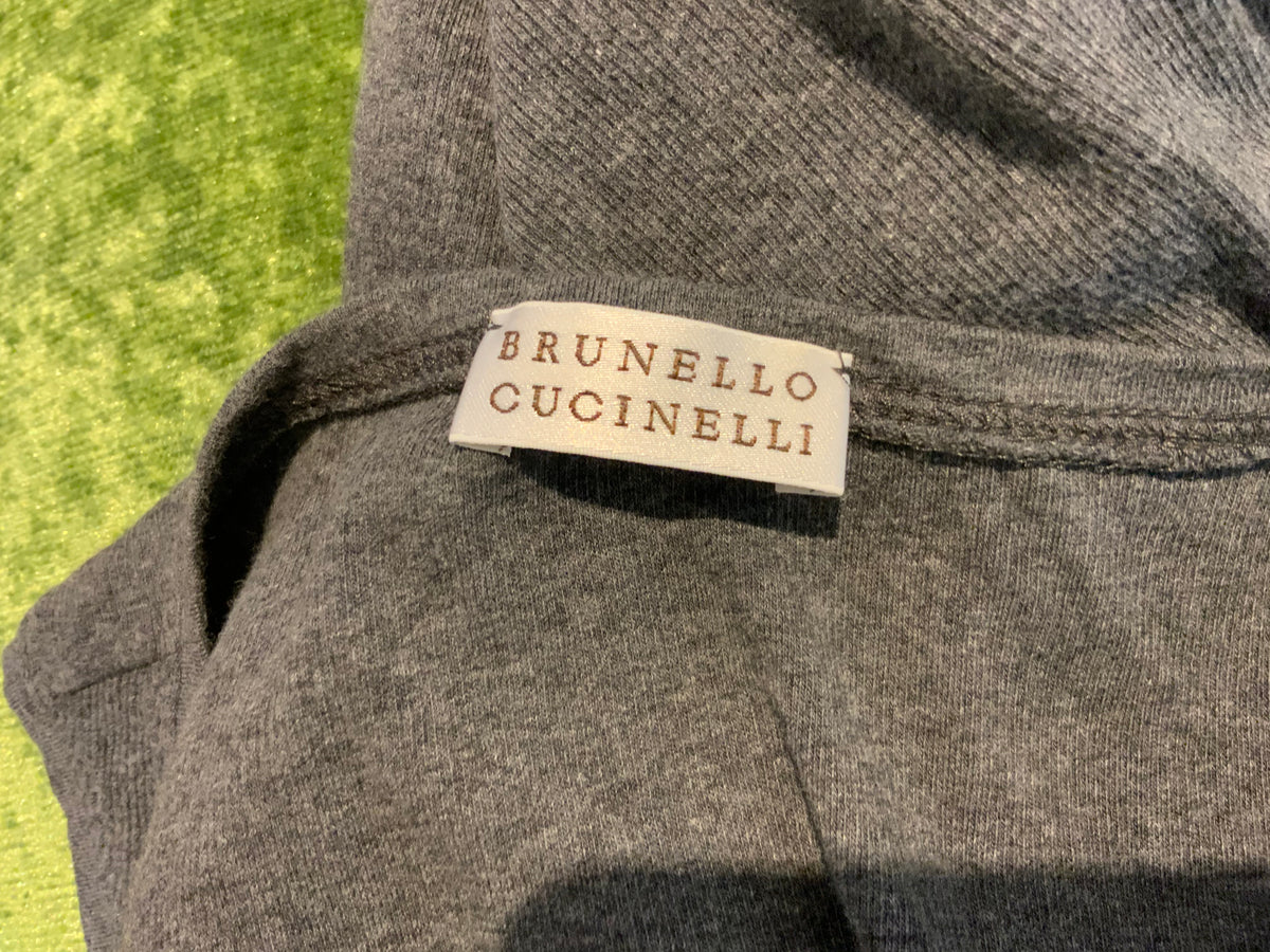 Brunello Cucinelli Women's Gray Leather Trim Ribbed Fitted Tank Top Size XS. ladies
