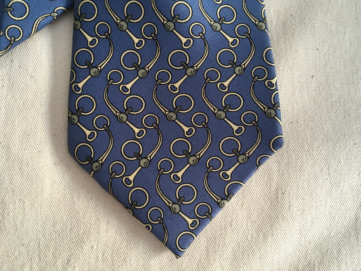 Hermès HERMES Paris Silk Blue Print Tie 643 TA 100% AUTHENTIC Men