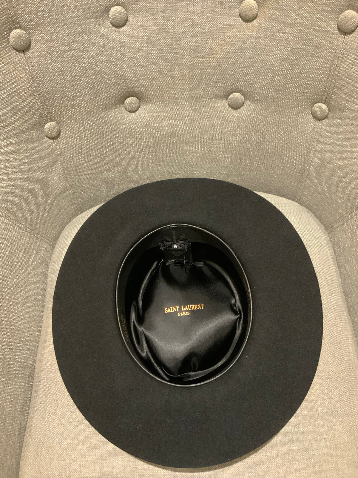 Saint Laurent Black RABBIT FUR HAT Fedora SOLD OUT Size 55 ladies