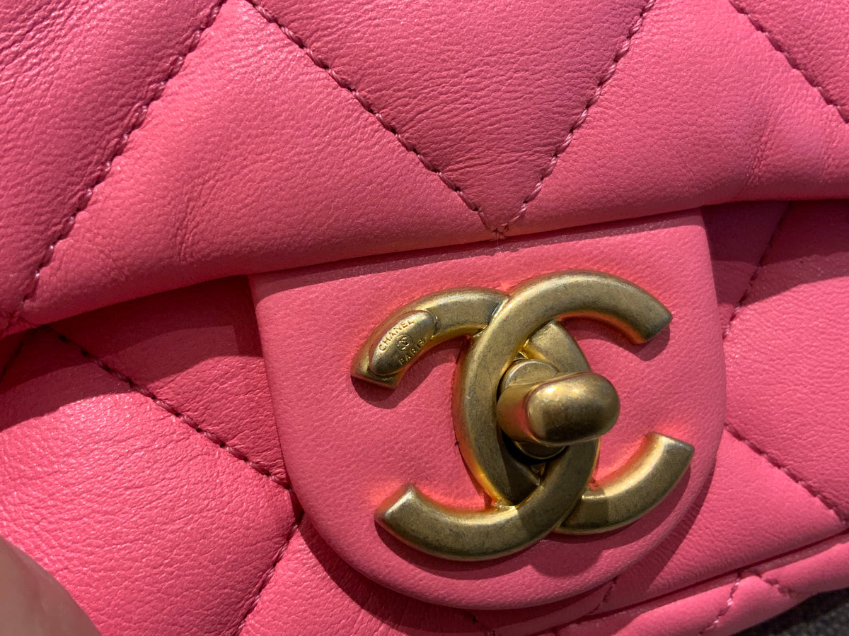 CHANEL DIAMANTE LAMBSKIN LEATHER FLAP BAG MICROCHIP