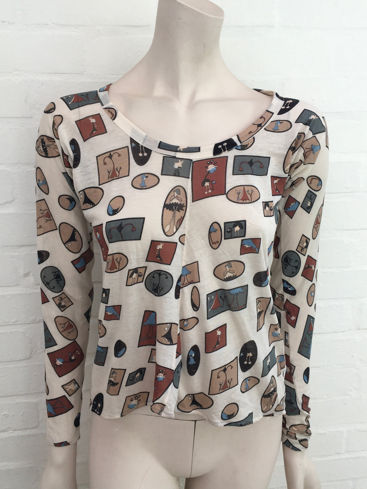 MARNI MULTICOLOR PRINTED LONG SLEEVES CROPPED TOP SIZE I 44 Ladies
