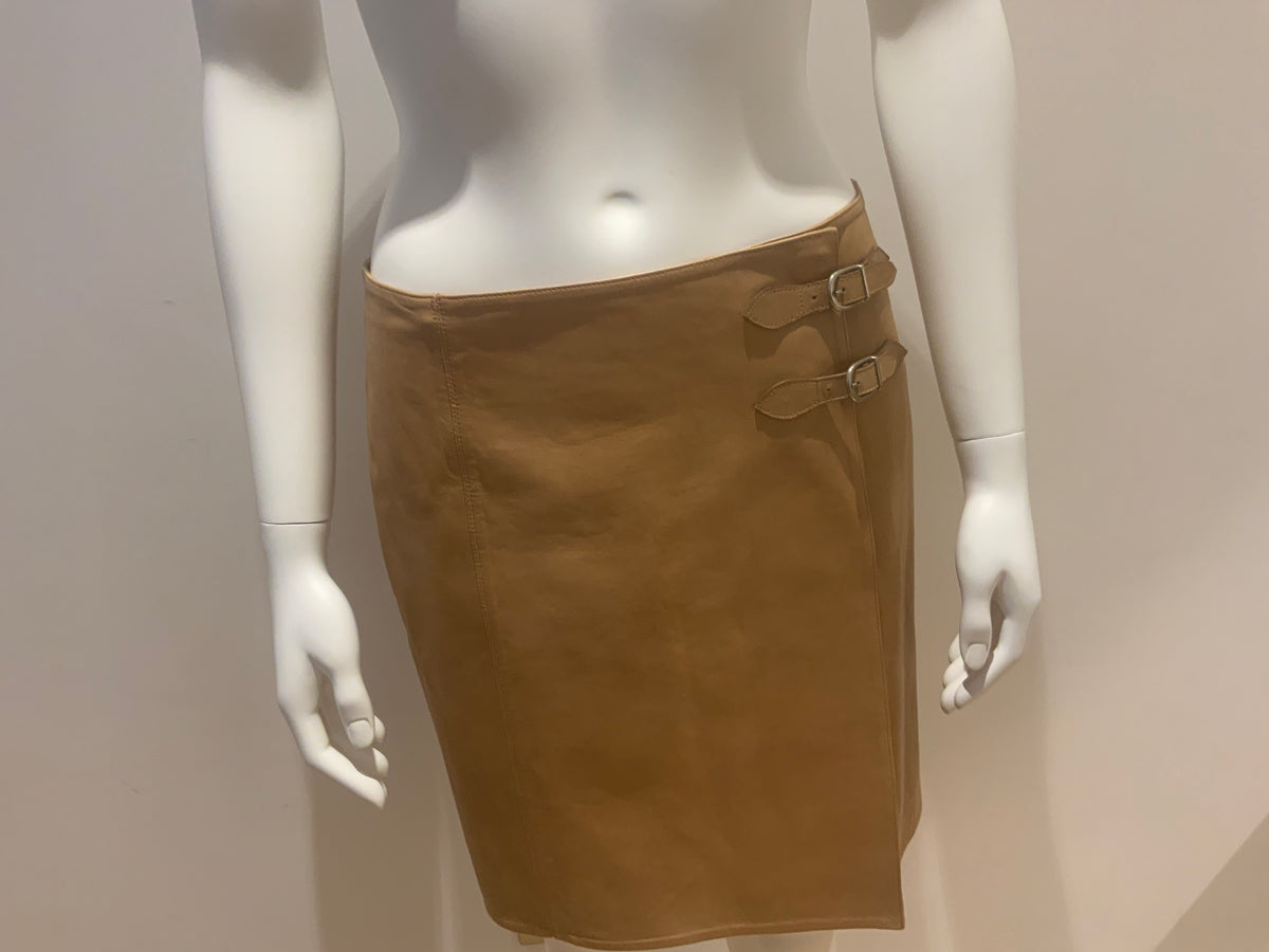 Ralph Lauren Lambs leather beige wrap skirt US 4 UK 8 S Small ladies