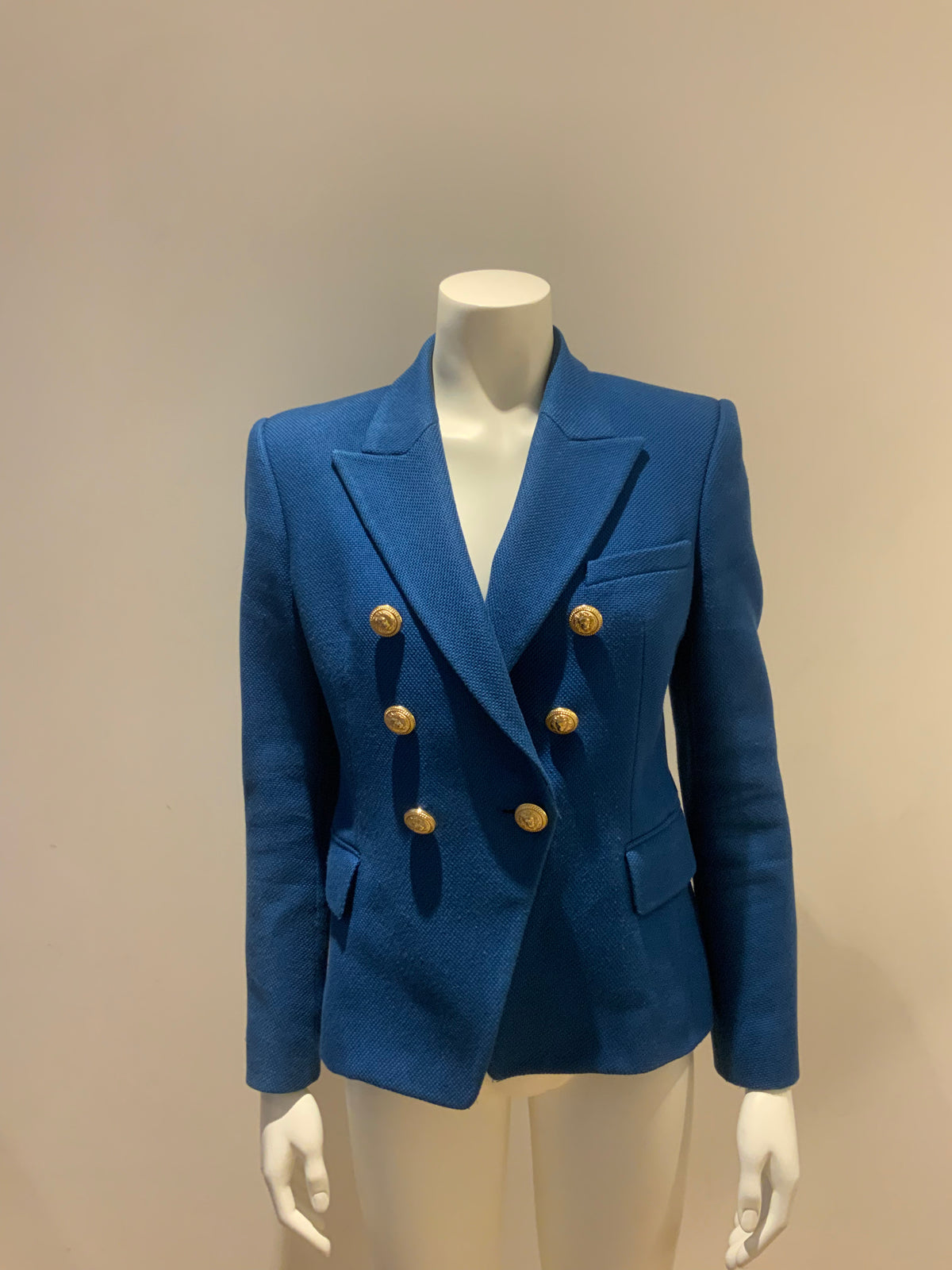 Balmain double breasted tweed blue blazer jacket F 42 UK 14 US10 ladies