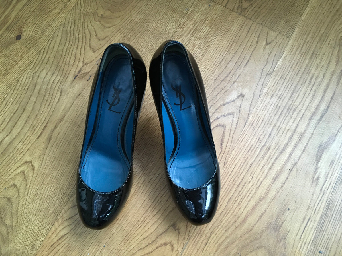YVES SAINT LAURENT YSL Patent Tribute Two Platform Pumps Shoes LADIES