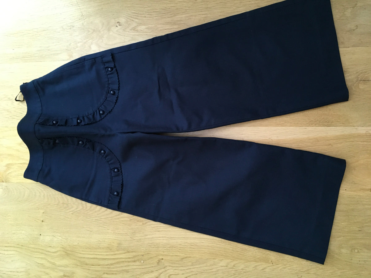 VALENTINO RED CULLOT RUFFLE TRIM NAVY PANTS TROUSERS SIZE I 38 UK 6 US 2 LADIES