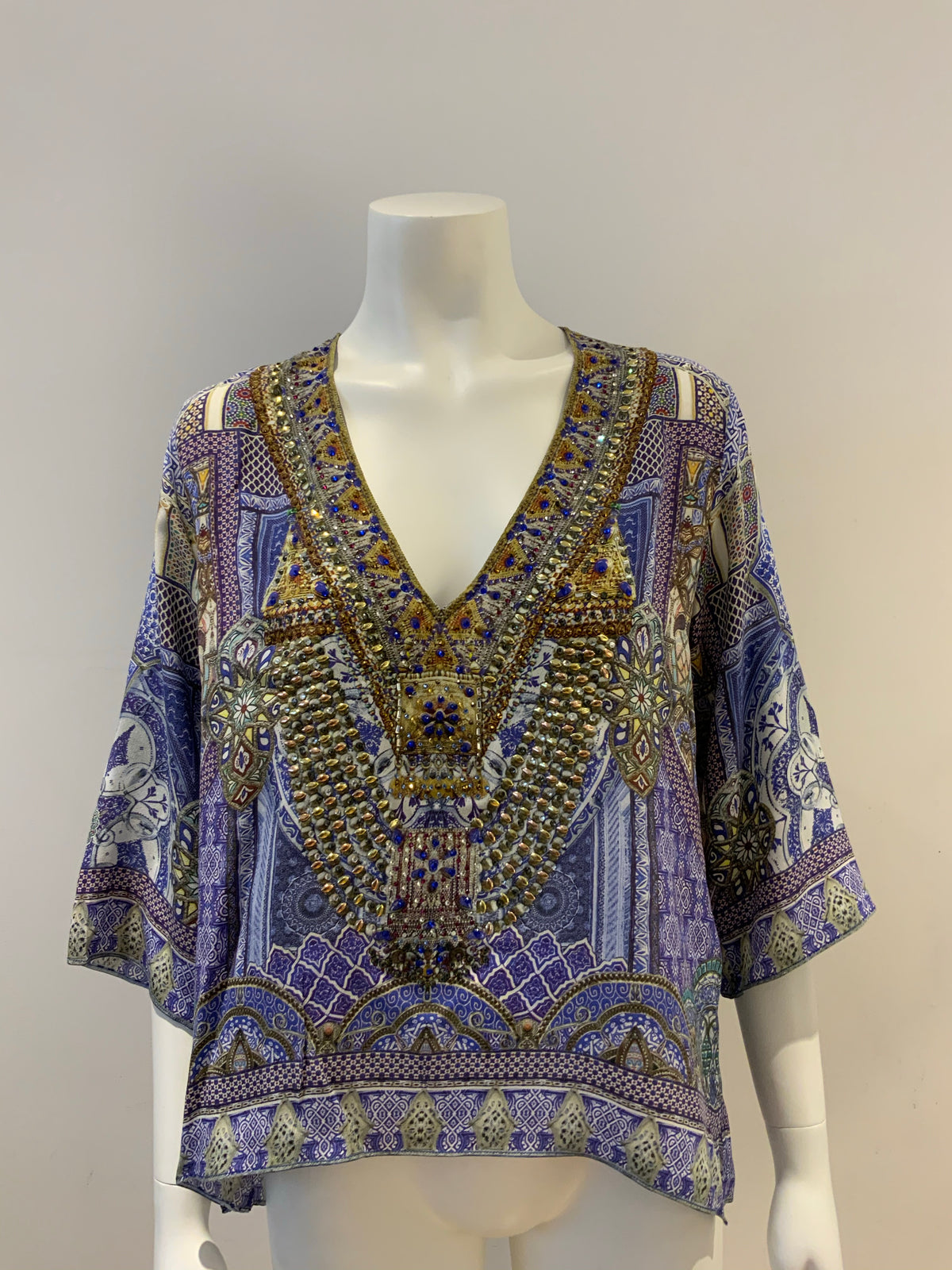 Camilla Women's Blue All A Dream Silk Embellished Top Blouse Size XS ladies