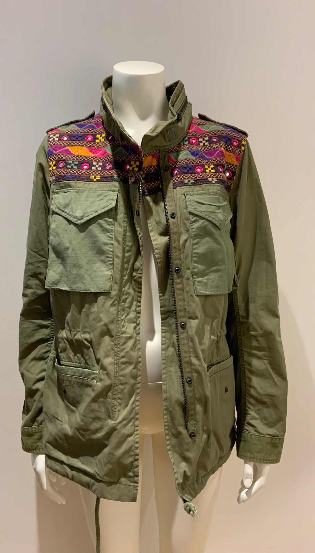 Denim & Supply Ralph Lauren Embellished Embroidered Khaki Army Jacket M Medium ladies